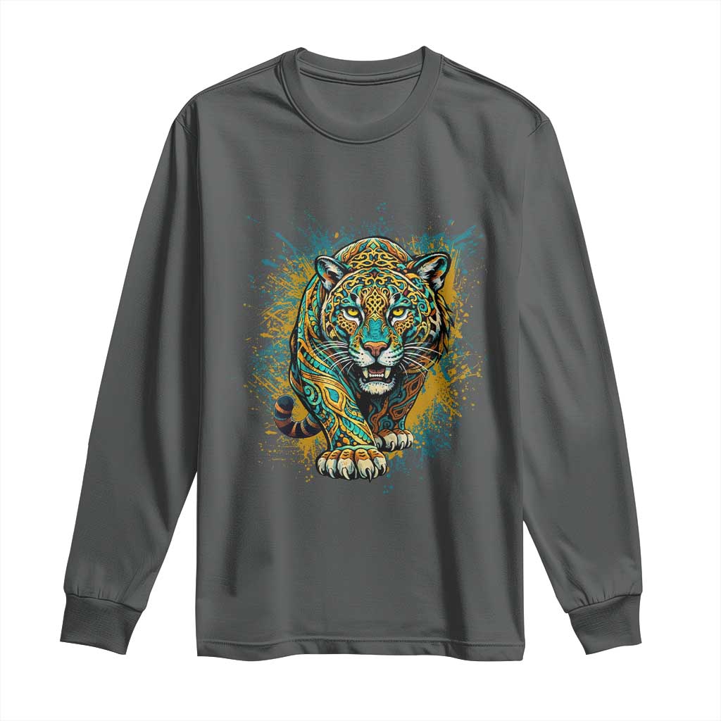 Mandala Spiritual Jaguar Zen Art Long Sleeve Shirt TS11 Dark Heather Print Your Wear