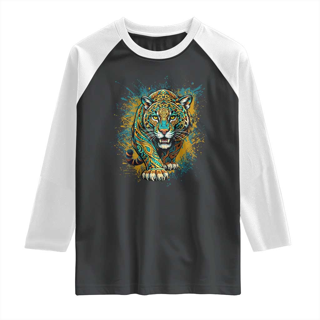 Mandala Spiritual Jaguar Zen Art Raglan Shirt TS11 Black White Print Your Wear