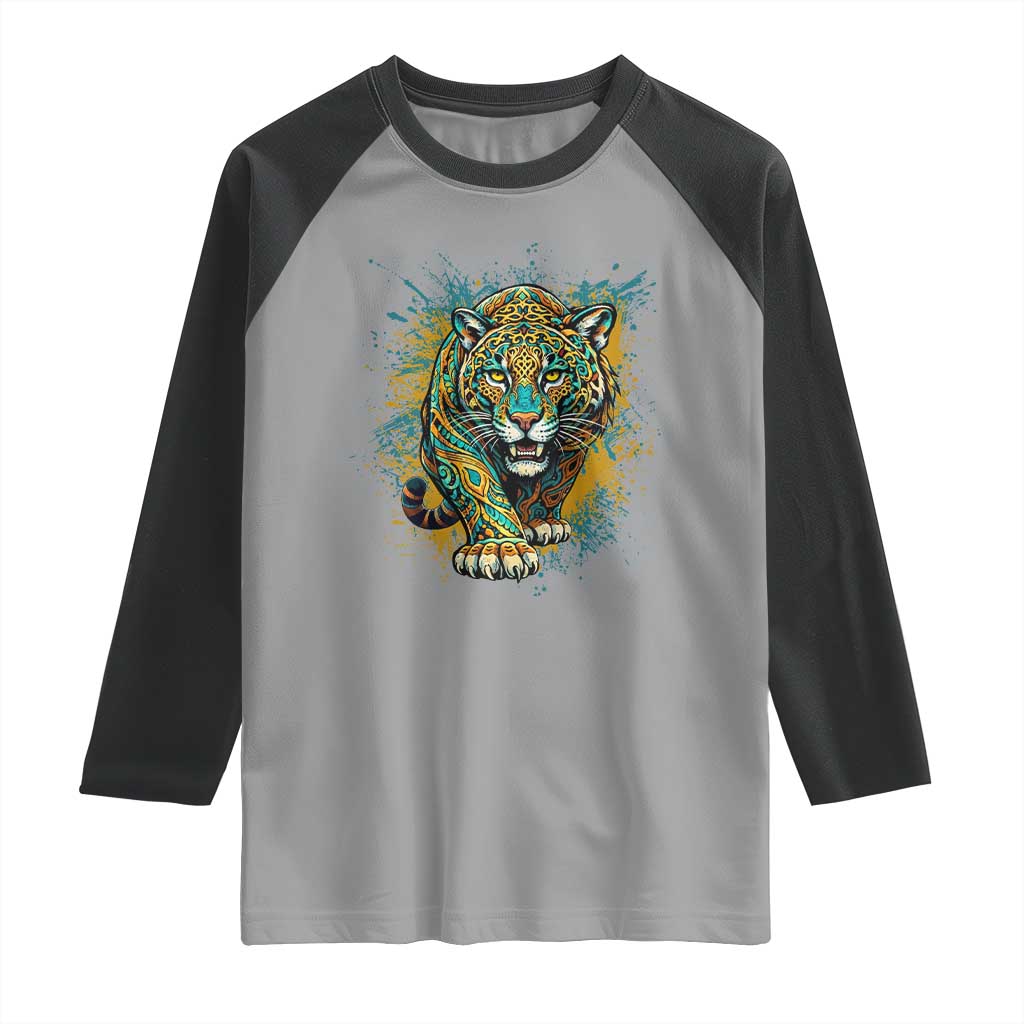 Mandala Spiritual Jaguar Zen Art Raglan Shirt TS11 Sport Gray Black Print Your Wear