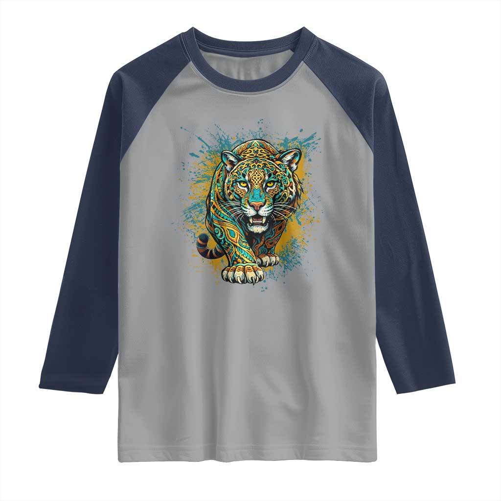 Mandala Spiritual Jaguar Zen Art Raglan Shirt TS11 Sport Gray Navy Print Your Wear