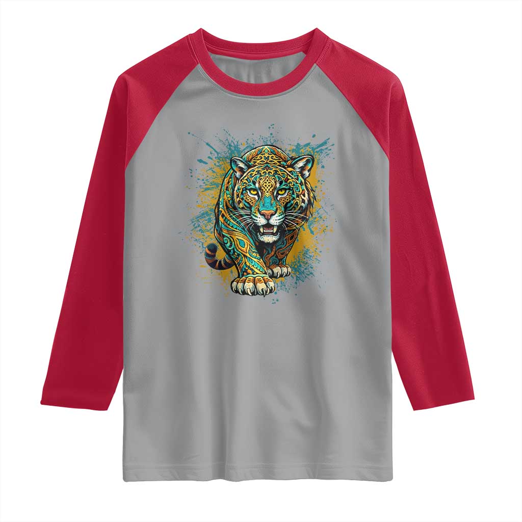 Mandala Spiritual Jaguar Zen Art Raglan Shirt TS11 Sport Gray Red Print Your Wear
