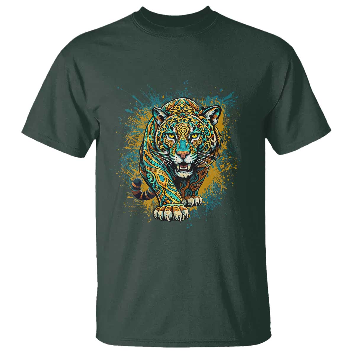 Mandala Spiritual Jaguar Zen Art T Shirt TS11 Dark Forest Green Print Your Wear