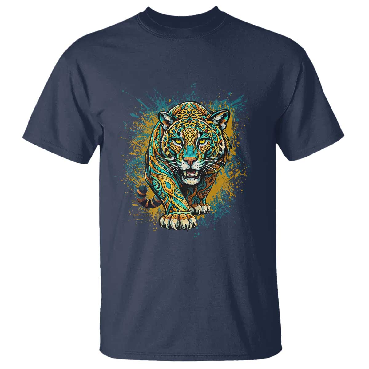 Mandala Spiritual Jaguar Zen Art T Shirt TS11 Navy Print Your Wear