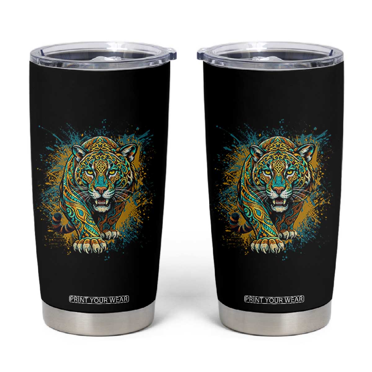 Mandala Spiritual Jaguar Zen Art Tumbler Cup TS11 Black Print Your Wear
