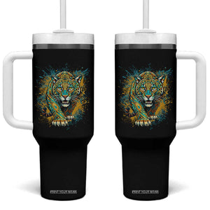 Mandala Spiritual Jaguar Zen Art Tumbler With Handle TS11 One Size: 40 oz Black Print Your Wear