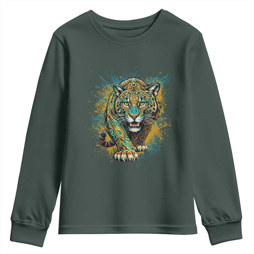 Mandala Spiritual Jaguar Zen Art Youth Sweatshirt TS11 Dark Forest Green Print Your Wear