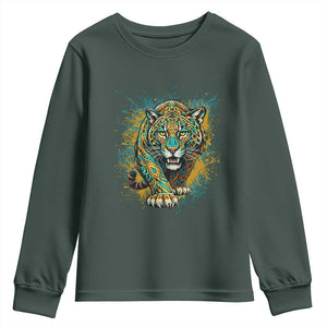 Mandala Spiritual Jaguar Zen Art Youth Sweatshirt TS11 Dark Forest Green Print Your Wear