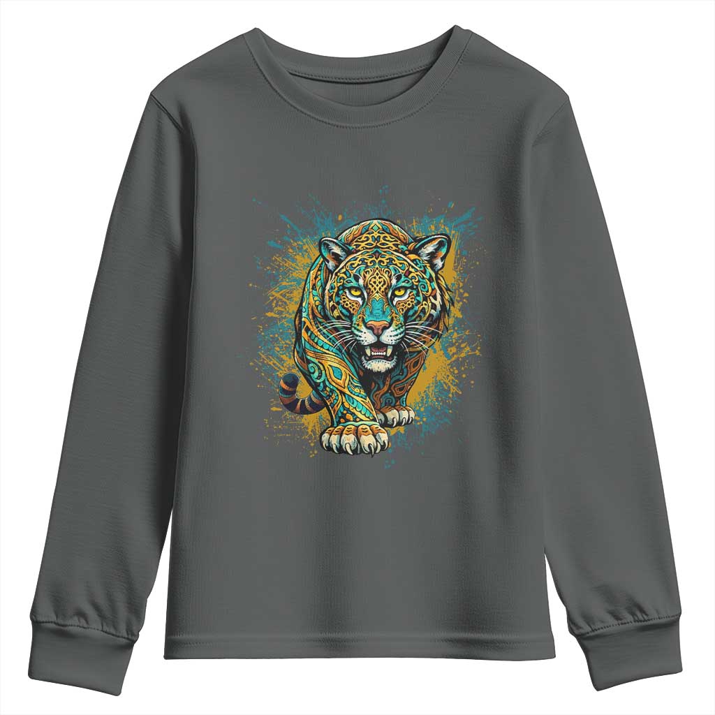 Mandala Spiritual Jaguar Zen Art Youth Sweatshirt TS11 Dark Heather Print Your Wear