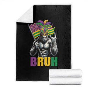 Funny Mardi Gras Bigfoot Bruh Throw Blanket Sasquatch Carnival NOLA American Flag TS11 Black Print Your Wear