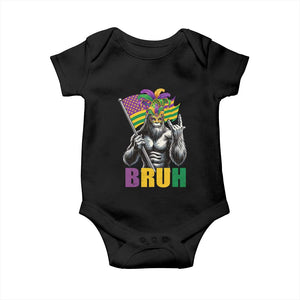 Funny Mardi Gras Bigfoot Bruh Baby Onesie Sasquatch Carnival NOLA American Flag TS11 Black Print Your Wear