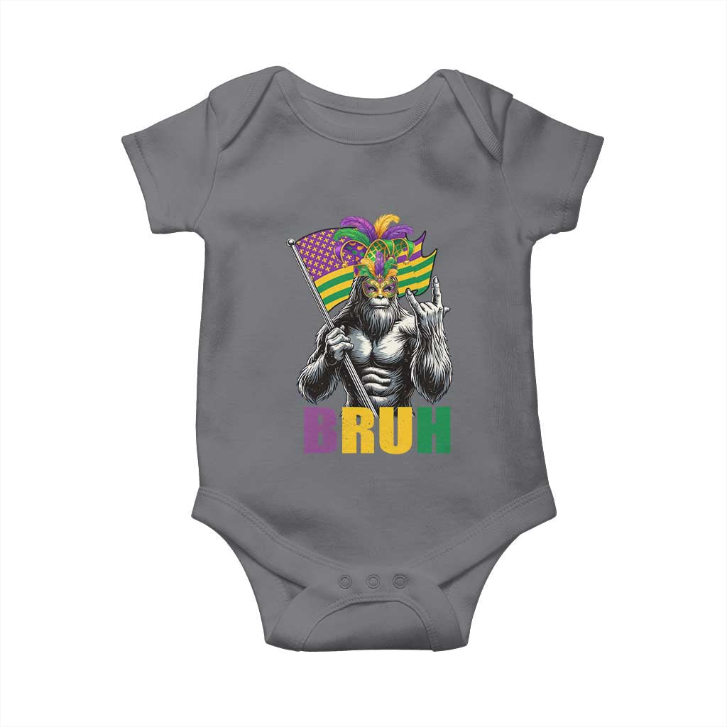 Funny Mardi Gras Bigfoot Bruh Baby Onesie Sasquatch Carnival NOLA American Flag TS11 Charcoal Print Your Wear