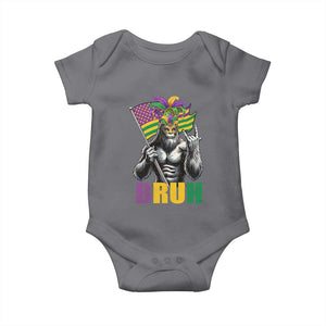 Funny Mardi Gras Bigfoot Bruh Baby Onesie Sasquatch Carnival NOLA American Flag TS11 Charcoal Print Your Wear