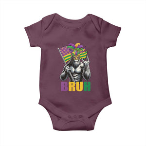 Funny Mardi Gras Bigfoot Bruh Baby Onesie Sasquatch Carnival NOLA American Flag TS11 Maroon Print Your Wear