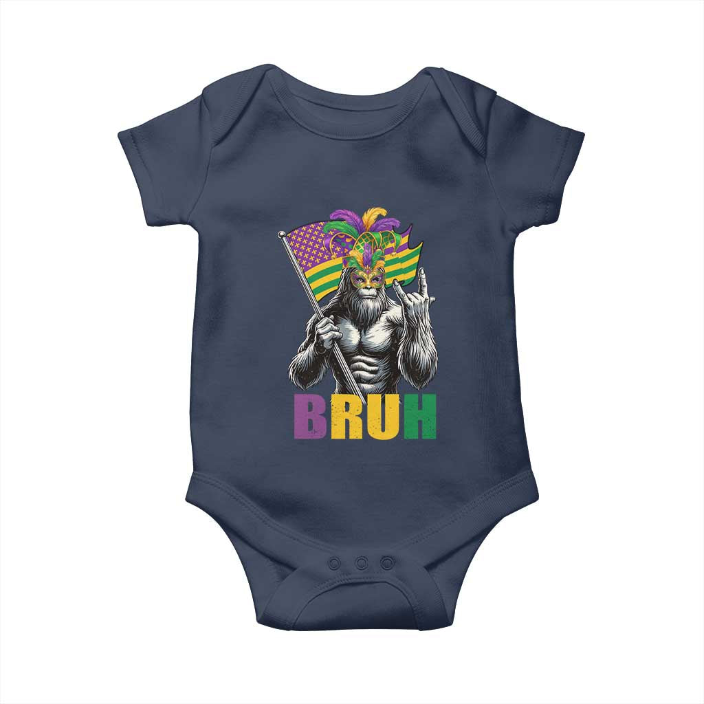 Funny Mardi Gras Bigfoot Bruh Baby Onesie Sasquatch Carnival NOLA American Flag TS11 Navy Print Your Wear