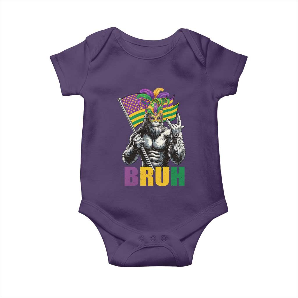 Funny Mardi Gras Bigfoot Bruh Baby Onesie Sasquatch Carnival NOLA American Flag TS11 Purple Print Your Wear
