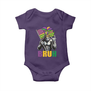Funny Mardi Gras Bigfoot Bruh Baby Onesie Sasquatch Carnival NOLA American Flag TS11 Purple Print Your Wear