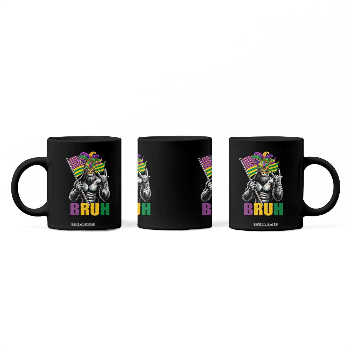 Funny Mardi Gras Bigfoot Bruh Coffee Mug Sasquatch Carnival NOLA American Flag TS11 Print Your Wear
