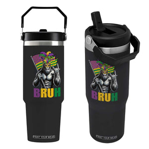 Funny Mardi Gras Bigfoot Bruh Flip Straw Tumbler Sasquatch Carnival NOLA American Flag TS11 One Size: 30 oz Black Print Your Wear