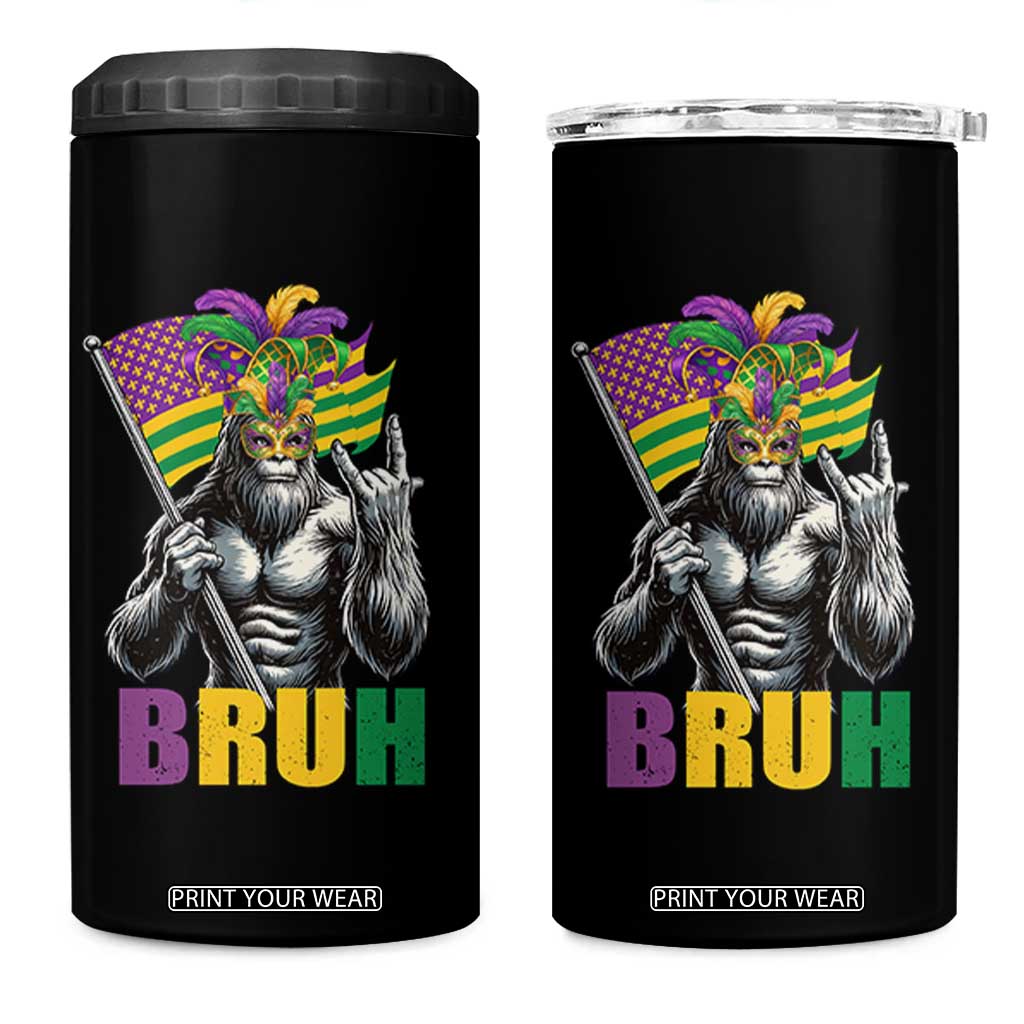 Funny Mardi Gras Bigfoot Bruh 4 in 1 Can Cooler Tumbler Sasquatch Carnival NOLA American Flag TS11 One Size: 16 oz Black Print Your Wear