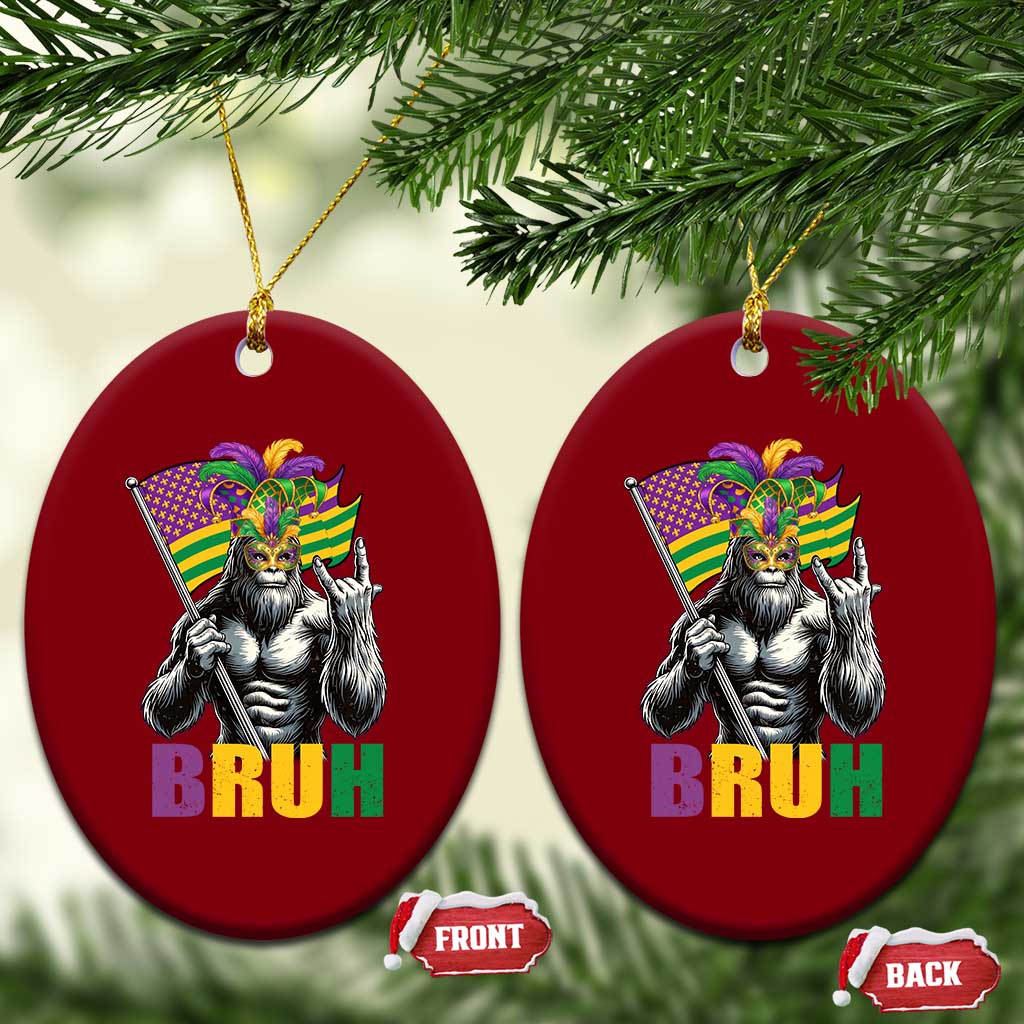 Funny Mardi Gras Bigfoot Bruh Ceramic Ornament Sasquatch Carnival NOLA American Flag TS11 Print Your Wear