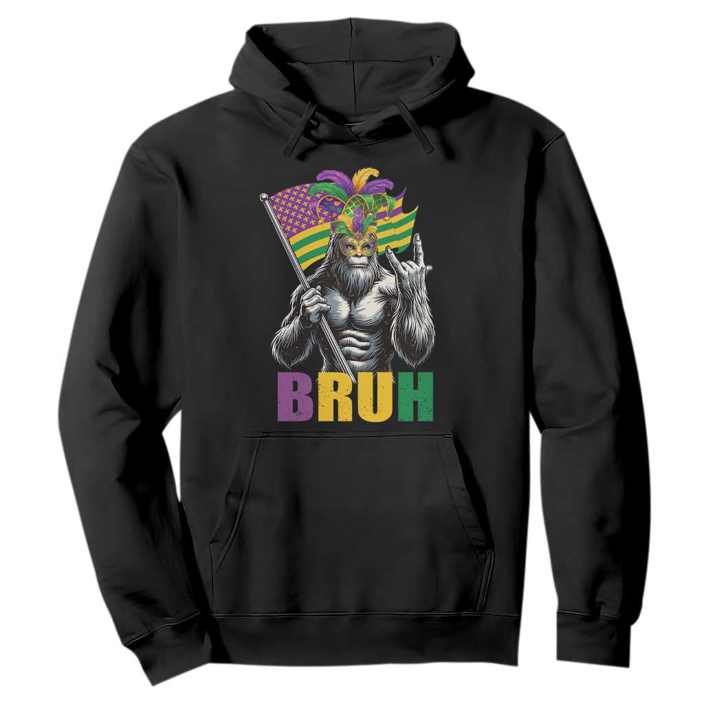Funny Mardi Gras Bigfoot Bruh Hoodie Sasquatch Carnival NOLA American Flag TS11 Black Print Your Wear