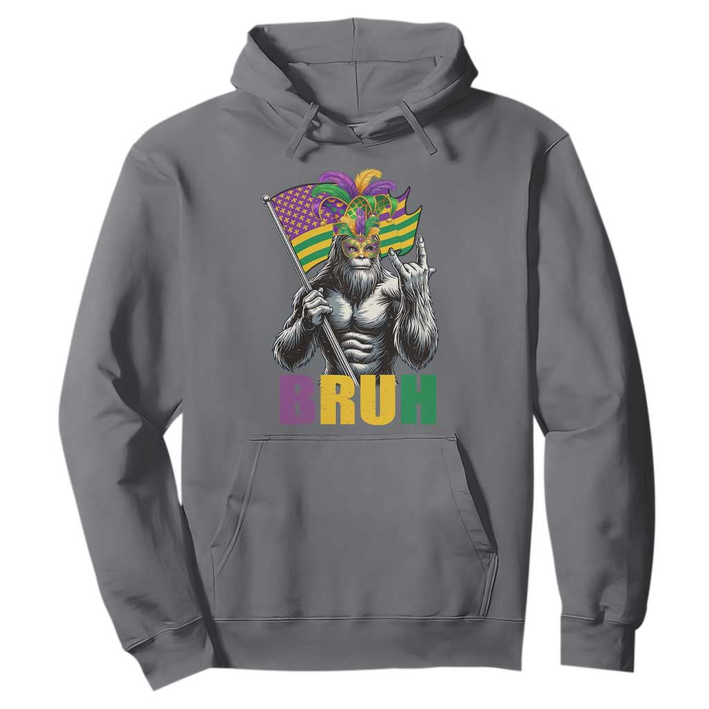 Funny Mardi Gras Bigfoot Bruh Hoodie Sasquatch Carnival NOLA American Flag TS11 Charcoal Print Your Wear