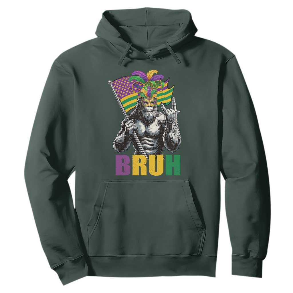 Funny Mardi Gras Bigfoot Bruh Hoodie Sasquatch Carnival NOLA American Flag TS11 Dark Forest Green Print Your Wear
