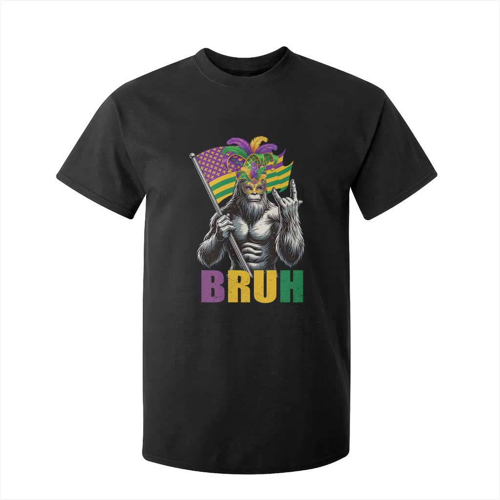 Funny Mardi Gras Bigfoot Bruh T Shirt For Kid Sasquatch Carnival NOLA American Flag TS11 Black Print Your Wear