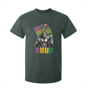 Funny Mardi Gras Bigfoot Bruh T Shirt For Kid Sasquatch Carnival NOLA American Flag TS11 Dark Forest Green Print Your Wear
