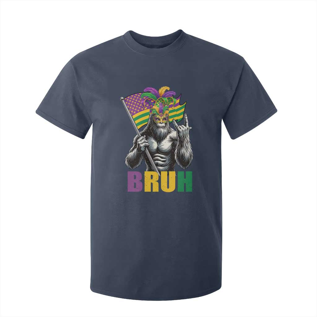 Funny Mardi Gras Bigfoot Bruh T Shirt For Kid Sasquatch Carnival NOLA American Flag TS11 Navy Print Your Wear