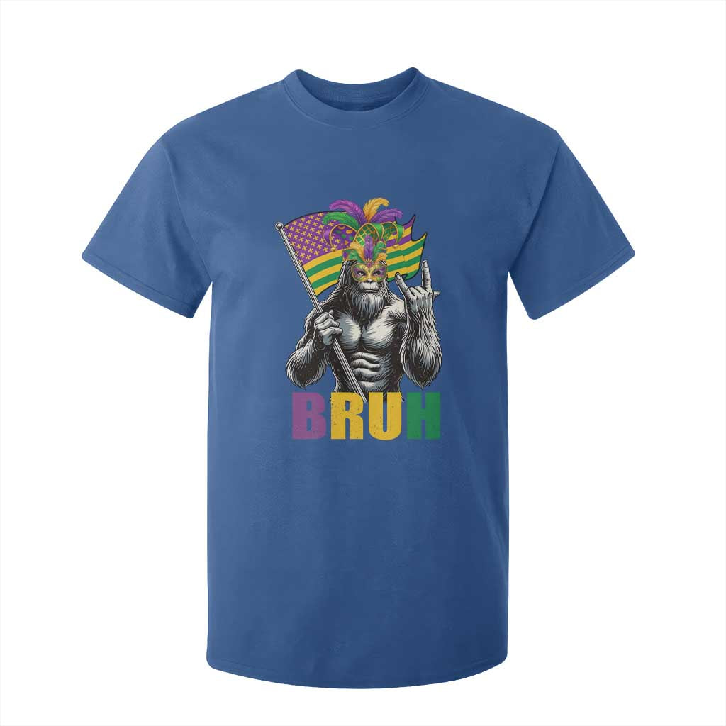 Funny Mardi Gras Bigfoot Bruh T Shirt For Kid Sasquatch Carnival NOLA American Flag TS11 Royal Blue Print Your Wear
