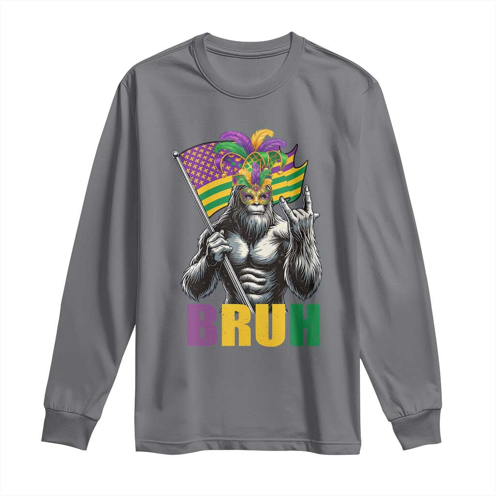 Funny Mardi Gras Bigfoot Bruh Long Sleeve Shirt Sasquatch Carnival NOLA American Flag TS11 Charcoal Print Your Wear