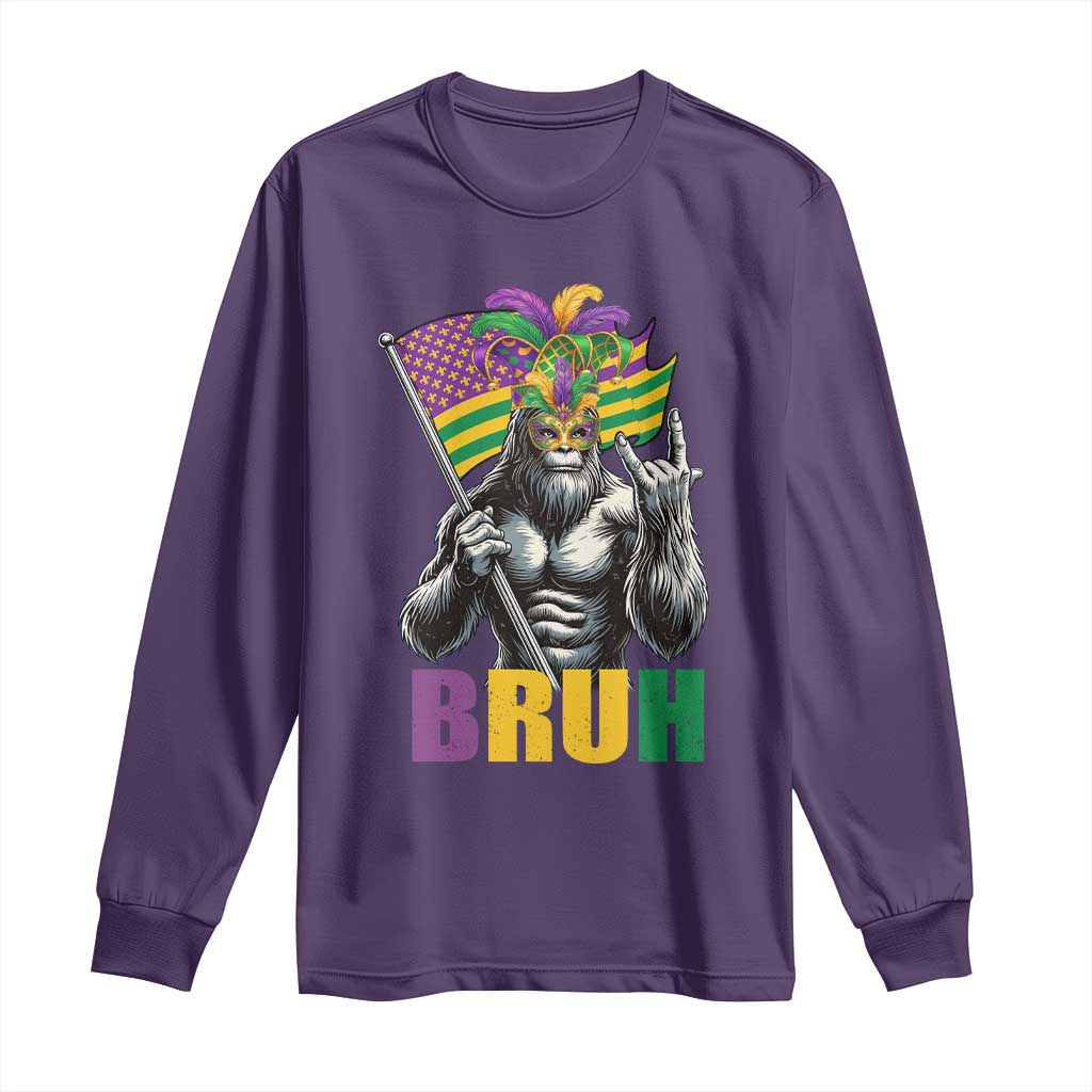Funny Mardi Gras Bigfoot Bruh Long Sleeve Shirt Sasquatch Carnival NOLA American Flag TS11 Purple Print Your Wear
