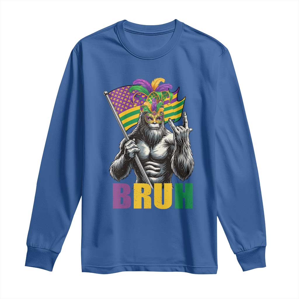 Funny Mardi Gras Bigfoot Bruh Long Sleeve Shirt Sasquatch Carnival NOLA American Flag TS11 Royal Blue Print Your Wear