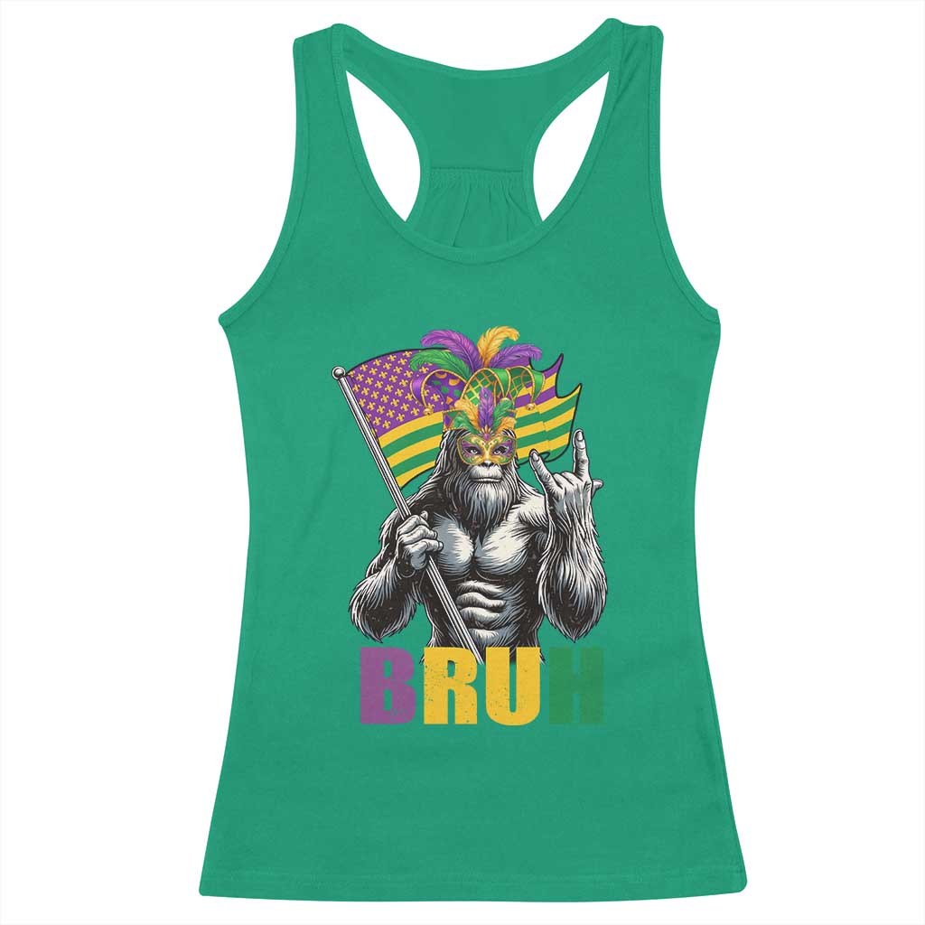 Funny Mardi Gras Bigfoot Bruh Racerback Tank Top Sasquatch Carnival NOLA American Flag TS11 Irish Green Print Your Wear