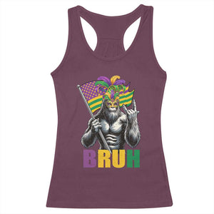 Funny Mardi Gras Bigfoot Bruh Racerback Tank Top Sasquatch Carnival NOLA American Flag TS11 Maroon Print Your Wear