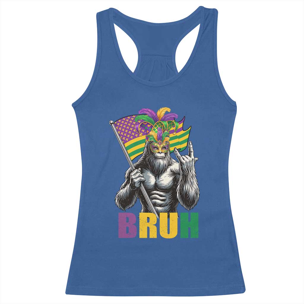 Funny Mardi Gras Bigfoot Bruh Racerback Tank Top Sasquatch Carnival NOLA American Flag TS11 Royal Blue Print Your Wear