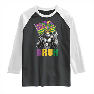 Funny Mardi Gras Bigfoot Bruh Raglan Shirt Sasquatch Carnival NOLA American Flag TS11 Black White Print Your Wear