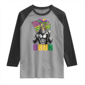 Funny Mardi Gras Bigfoot Bruh Raglan Shirt Sasquatch Carnival NOLA American Flag TS11 Sport Gray Black Print Your Wear