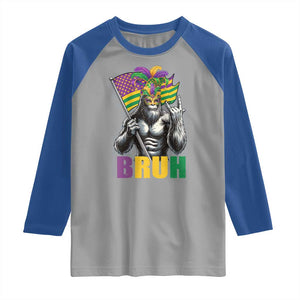 Funny Mardi Gras Bigfoot Bruh Raglan Shirt Sasquatch Carnival NOLA American Flag TS11 Sport Gray Royal Print Your Wear