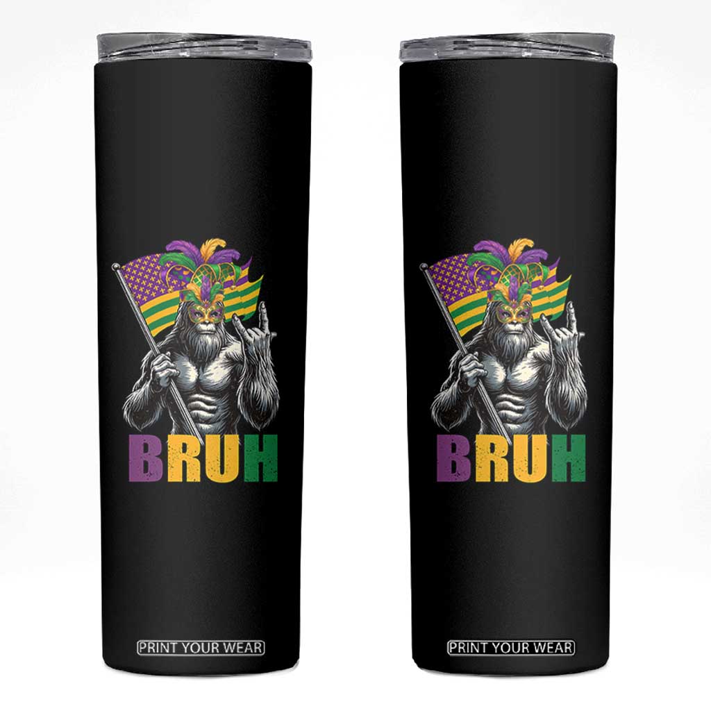 Funny Mardi Gras Bigfoot Bruh Skinny Tumbler Sasquatch Carnival NOLA American Flag TS11 Black Print Your Wear