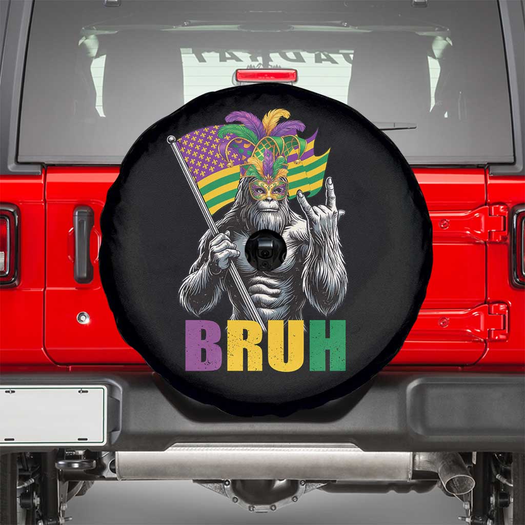 Funny Mardi Gras Bigfoot Bruh Spare Tire Cover Sasquatch Carnival NOLA American Flag TS11 Black Print Your Wear