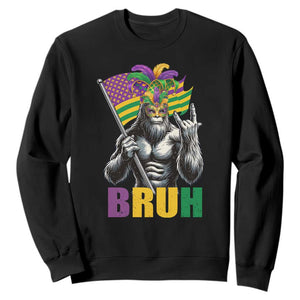 Funny Mardi Gras Bigfoot Bruh Sweatshirt Sasquatch Carnival NOLA American Flag TS11 Black Print Your Wear