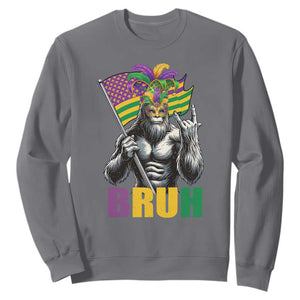 Funny Mardi Gras Bigfoot Bruh Sweatshirt Sasquatch Carnival NOLA American Flag TS11 Charcoal Print Your Wear