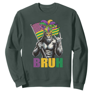 Funny Mardi Gras Bigfoot Bruh Sweatshirt Sasquatch Carnival NOLA American Flag TS11 Dark Forest Green Print Your Wear