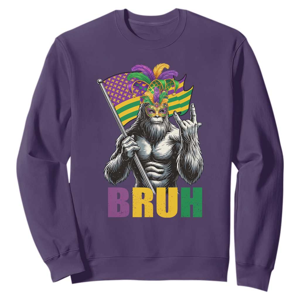 Funny Mardi Gras Bigfoot Bruh Sweatshirt Sasquatch Carnival NOLA American Flag TS11 Purple Print Your Wear