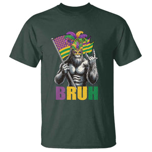 Funny Mardi Gras Bigfoot Bruh T Shirt Sasquatch Carnival NOLA American Flag TS11 Dark Forest Green Print Your Wear