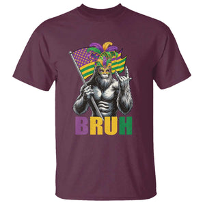 Funny Mardi Gras Bigfoot Bruh T Shirt Sasquatch Carnival NOLA American Flag TS11 Maroon Print Your Wear