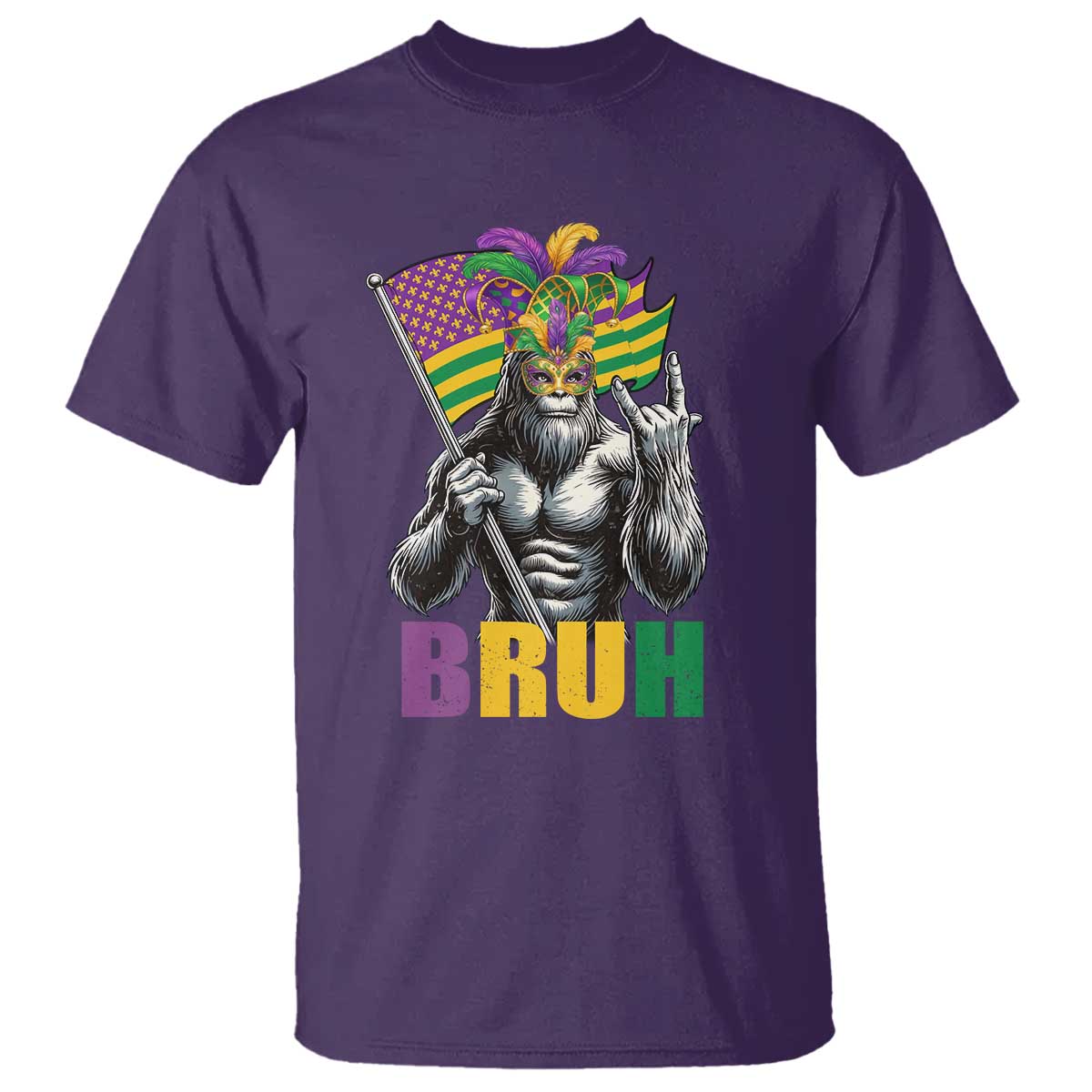 Funny Mardi Gras Bigfoot Bruh T Shirt Sasquatch Carnival NOLA American Flag TS11 Purple Print Your Wear