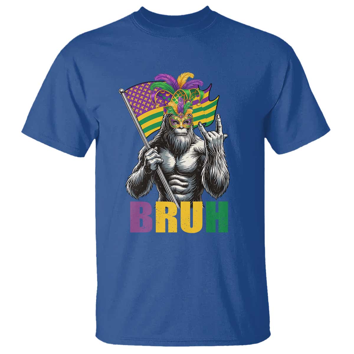 Funny Mardi Gras Bigfoot Bruh T Shirt Sasquatch Carnival NOLA American Flag TS11 Royal Blue Print Your Wear